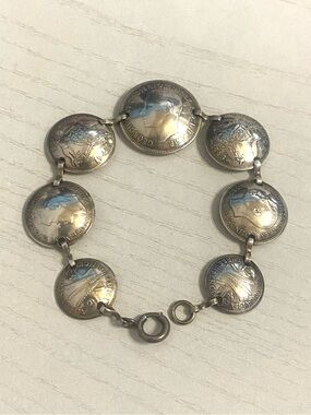 Vintage Sterling Silver Australian Shilling Coin Bracelet 1942 925